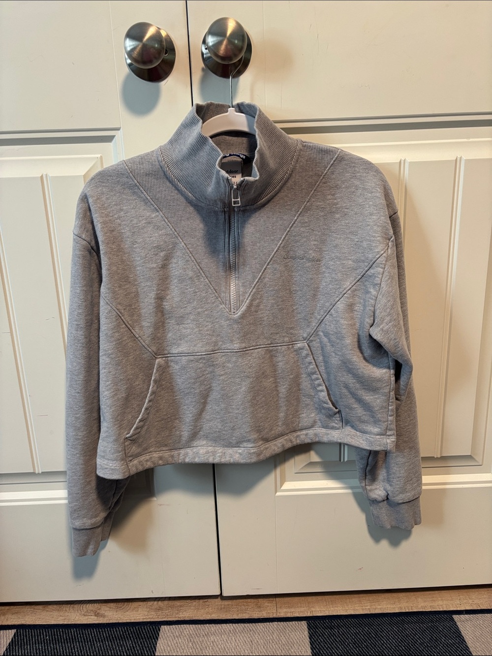 Outdoor Voices Light Gray Half-Zip Cropped Pullover